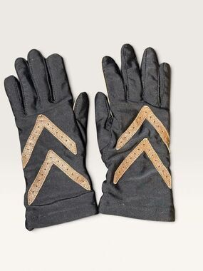 Vtg Aris Isotoner Warm Ups Black Driving Gloves Leather Grip Chevron One Size